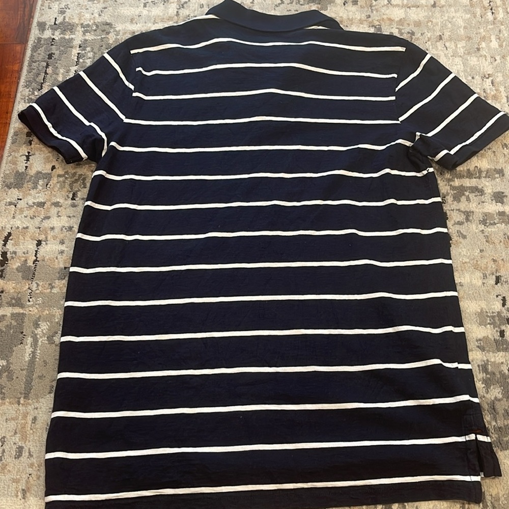 AE Slim Fit/Coups Ajustee Navy stripe Polo Shirt in Size L 💯 cotton - Picture 5 of 6
